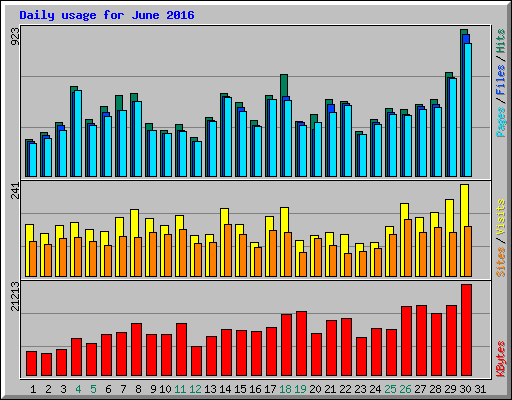Daily usage for June 2016